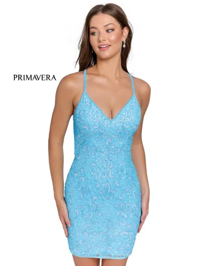 Primavera Couture Prom Short Fitted Dress 3353 In Blue