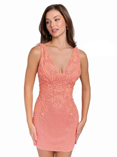 Primavera Couture Prom Short Fitted Dress 3807 In Orange