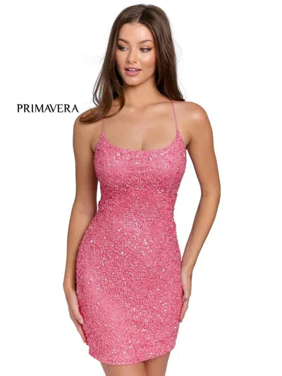 Primavera Couture Short Beaded Prom Dress 3351 In Pink