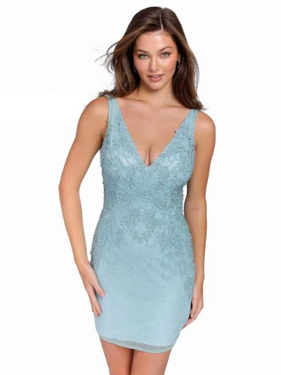 Primavera Couture Short Beaded Prom Dress 3826 In Blue