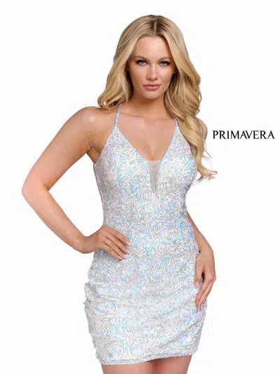 Primavera Couture Short Prom Fitted Dress 3832 In White