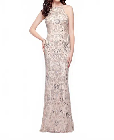 Primavera Elegant Beaded Gown In Blush In Neutral