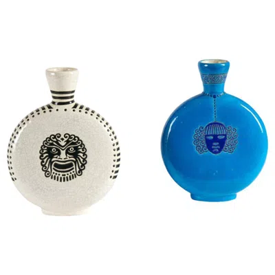 Pre-owned Primavera Faiencerie De Longwy For , Pair Of Flask-shaped Vases, France, C. 1920 In Blue