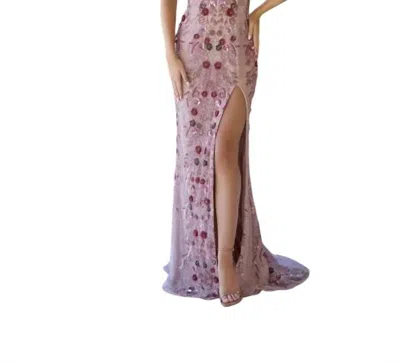 Primavera Floor-length Beaded Formal Gown In Antique Rose In Multi