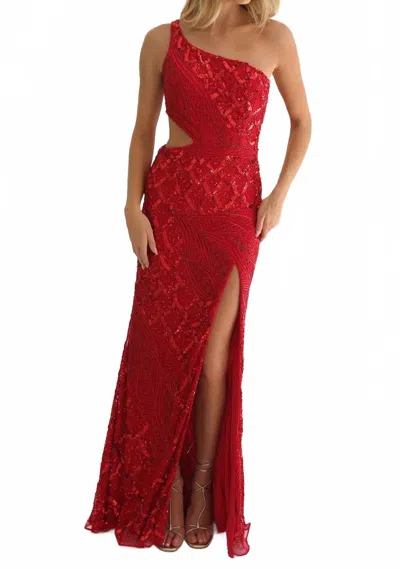 Primavera Floor-length One-shoulder Prom Dress In Red