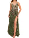 Primavera Floral Mesh Prom Dress In Sage Green In Green
