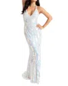 Primavera Iridescent Sequin Plunging Neckline Gown In Ivory In White