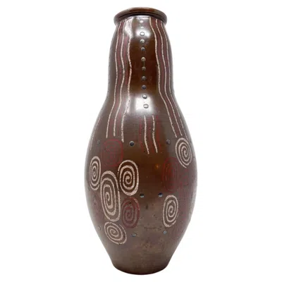Pre-owned Primavera Mid-century Modern  Vase With Geometrical Patterns, 1930s In Brown