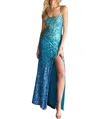 Primavera Omber Sequins Prom Dress In Peacock In Blue
