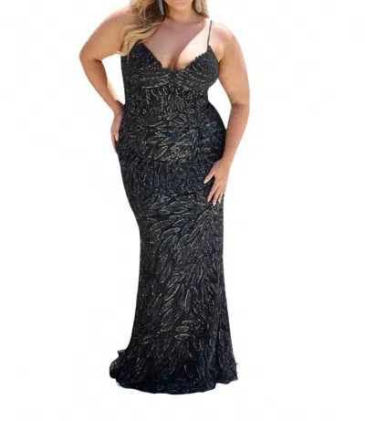 Primavera Plunging V Neckline Prom Dress In Black