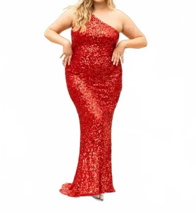 Primavera Rainbow Sequin Gown In Red