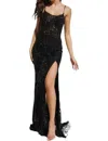 Primavera Scoop Neck Lace Up Back Prom Dress In Black In Black