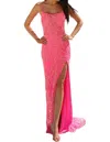 Primavera Scoop Neck Lace Up Back Prom Dress In Neon Pink In Purple