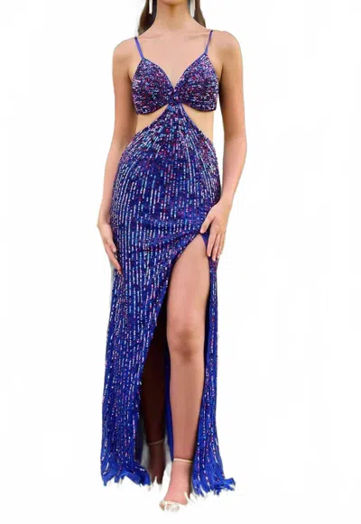 Primavera Sequined Floor-length Cut-out Evening Dress In Royal Blue