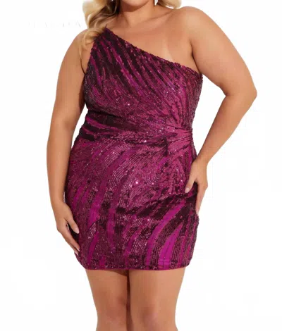 Primavera Sequined One-sleeve Cocktail Dress In Grape In Pink