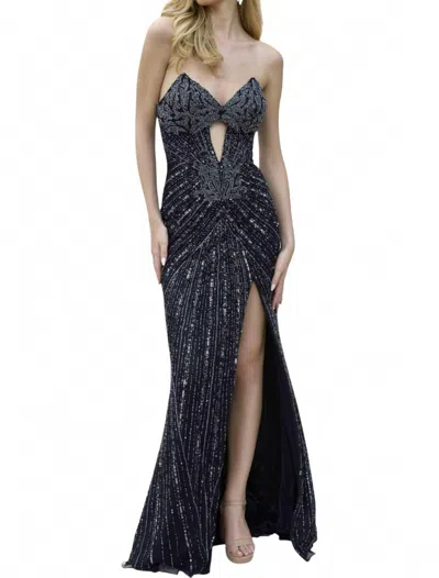 Primavera Sequined V-neck Prom Dress In Black