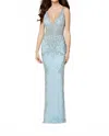 Primavera Shiny Prom Gown In Powder Blue In Blue