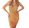 Primavera Short Fitted Sequin Cocktail Dress In Orange In Orange