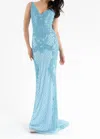 Primavera Sleeveless Plunging Neckline Dress In Light Turquoise In Blue