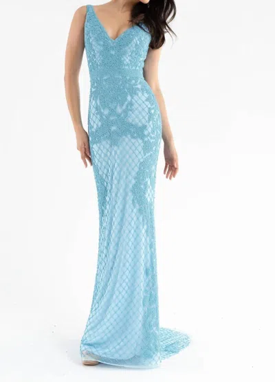 Primavera Sleeveless Plunging Neckline Dress In Light Turquoise In Blue