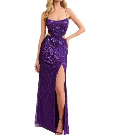 Primavera Sleeveless Sequin Gown In Purple