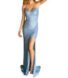Primavera Sparkling Sequins Strapless Prom Dress In Crystal Blue In Blue