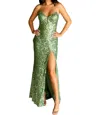 Primavera Sparkling Sequins Strapless Prom Dress In Sage Green In Green