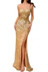Primavera Sparkly Sexy Back Prom Dress In Gold In Gold