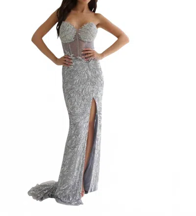 Primavera Strapless Floor-length Prom Dress In Platinum In Silver