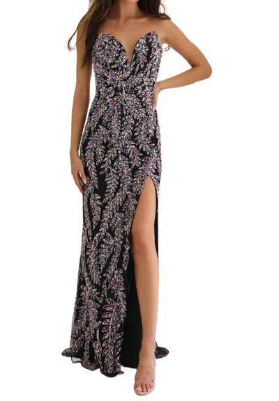 Primavera Strapless Floor-length Sequin Prom Dress In Black Multi