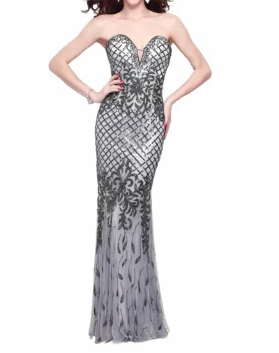 Primavera Strapless Sweetheart Neckline Gown In Platinum In Gray