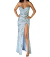 Primavera Strapless V-neck Prom Dress In Powder Blue In Blue