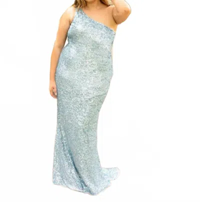 Primavera The Rainbow Sequin Gown In Light Blue In Black