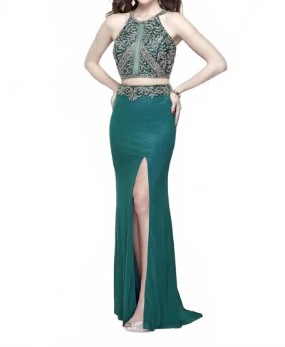 Primavera Two-piece Long Evening Dress In Forrest Green