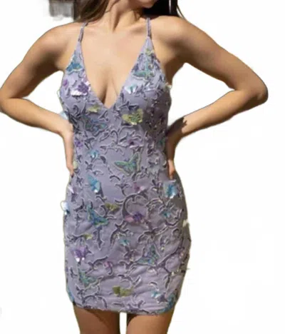 Primavera V-neck Mini Dress In Neon Lilac In Multi