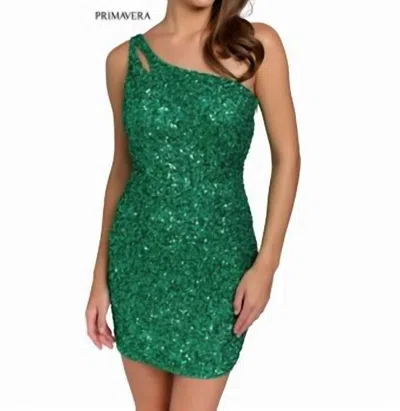Primavera Women's Short Dress In Emerald In Multi