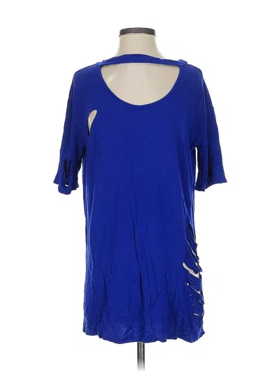 Pre-owned Primi Short Sleeve Top Blue Keyhole Neckline Tops