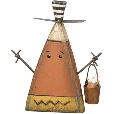 Primitives By Kathy Chunky Candy Corn Man Wood Sitter Halloween Figurine Decoration In Brown