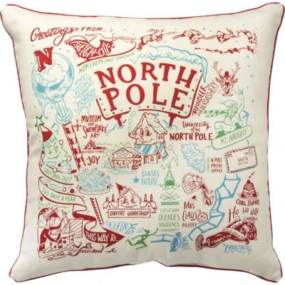 Primitives By Kathy Decorative Super North Pole Holiday Christmas Throw Pillow In White