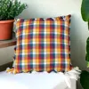 Primitives By Kathy Happy Plaid Fringe Pillow In Multi In Multi