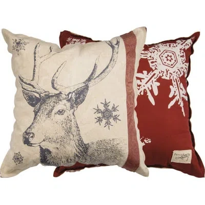 Primitives By Kathy Holiday Snowflake Deer Throw Pillow In White