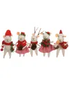 Primitives By Kathy Set Of 5 Hanging Felt Christmas Mice Figurines In Red,white