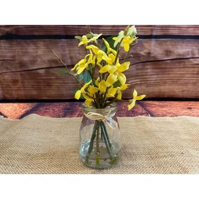 Primitives By Kathy Small Yellow Artificial Forsythia In Glass Vase