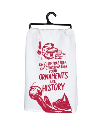 Primitives By Kathy Your Ornaments Are History Cat Kitchen Towel In White