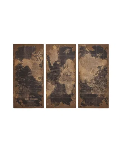 Primrose Valley Kids' Maps Set Of 3 Wood World Maps Wall Panels In Neutral