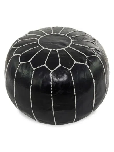Primrose Valley Round Leather Pouf In Black