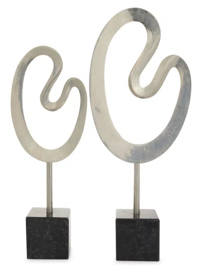 Primrose Valley Kids' Set Of 2 Cosmo Living By Cosmopolitan Silver Marble Contemporary Sculptures