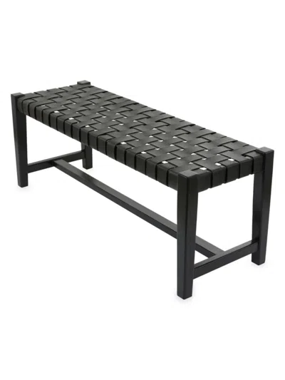 Primrose Valley Woven Design Wood & Leather Bench In Black