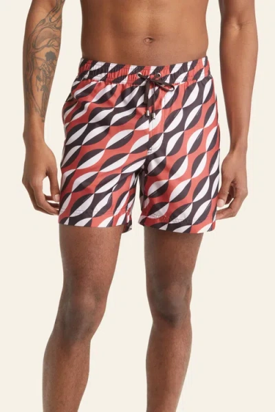 Prince And Bond Prince & Bond Easton Printed Relaxed Swimshort In Red