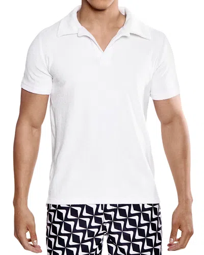 Prince And Bond Riviera Velour Polo Shirt In White